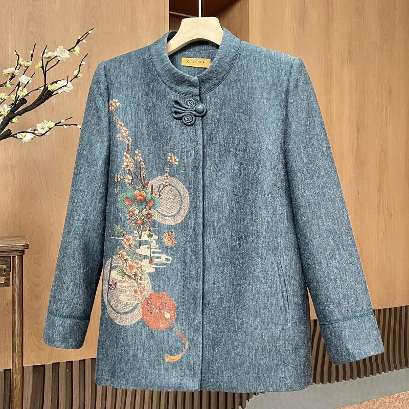 中老年人女装奶奶新中式优雅高档呢子外套60岁70妈妈夹克盘扣衣服