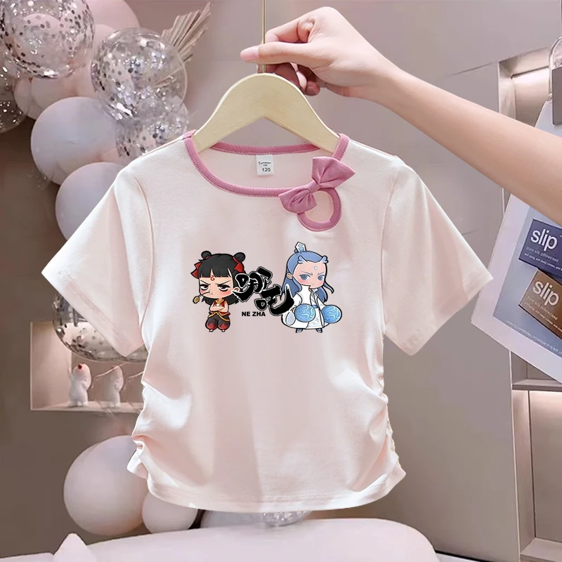 哪吒敖丙女童短袖t恤夏装新款洋气儿童白色上衣女宝宝打底衫夏季