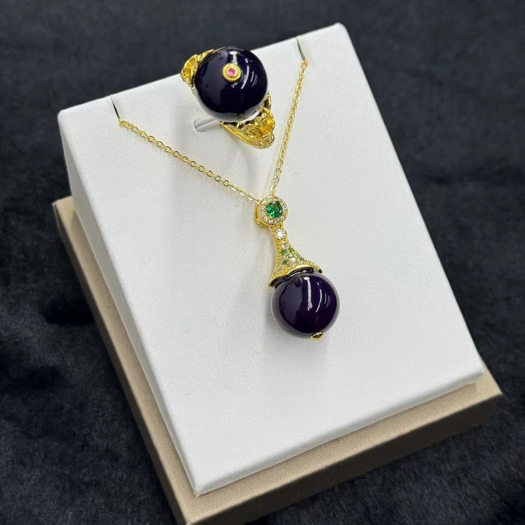 a491-y2228-国风设计款紫龙胆玛瑙圆珠套装-赠礼盒