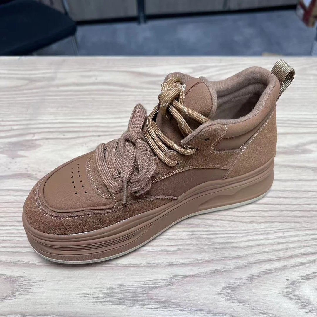 【年末断码清】8025-1松糕底高帮鞋2024新款冬季加绒休闲运动板鞋