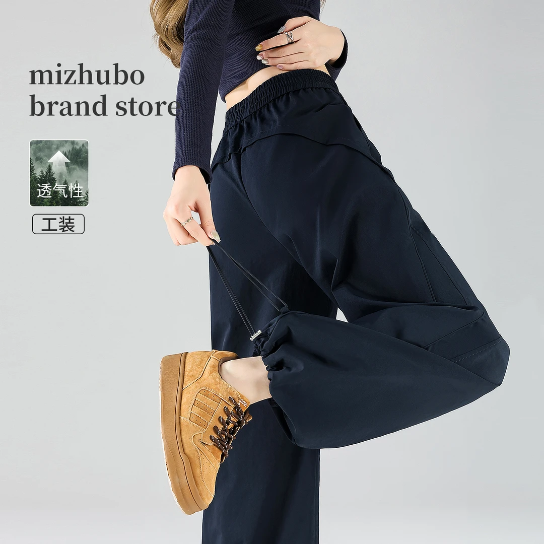 深蓝色美式工装裤女春秋季2025新款高腰垂感显瘦感酷飒风运动裤子