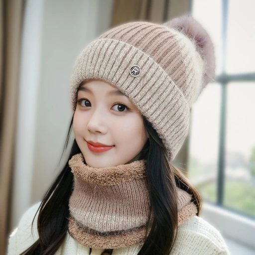冬天加绒帽子女士骑车防寒秋冬季毛线月子帽百搭保暖围脖护耳针织