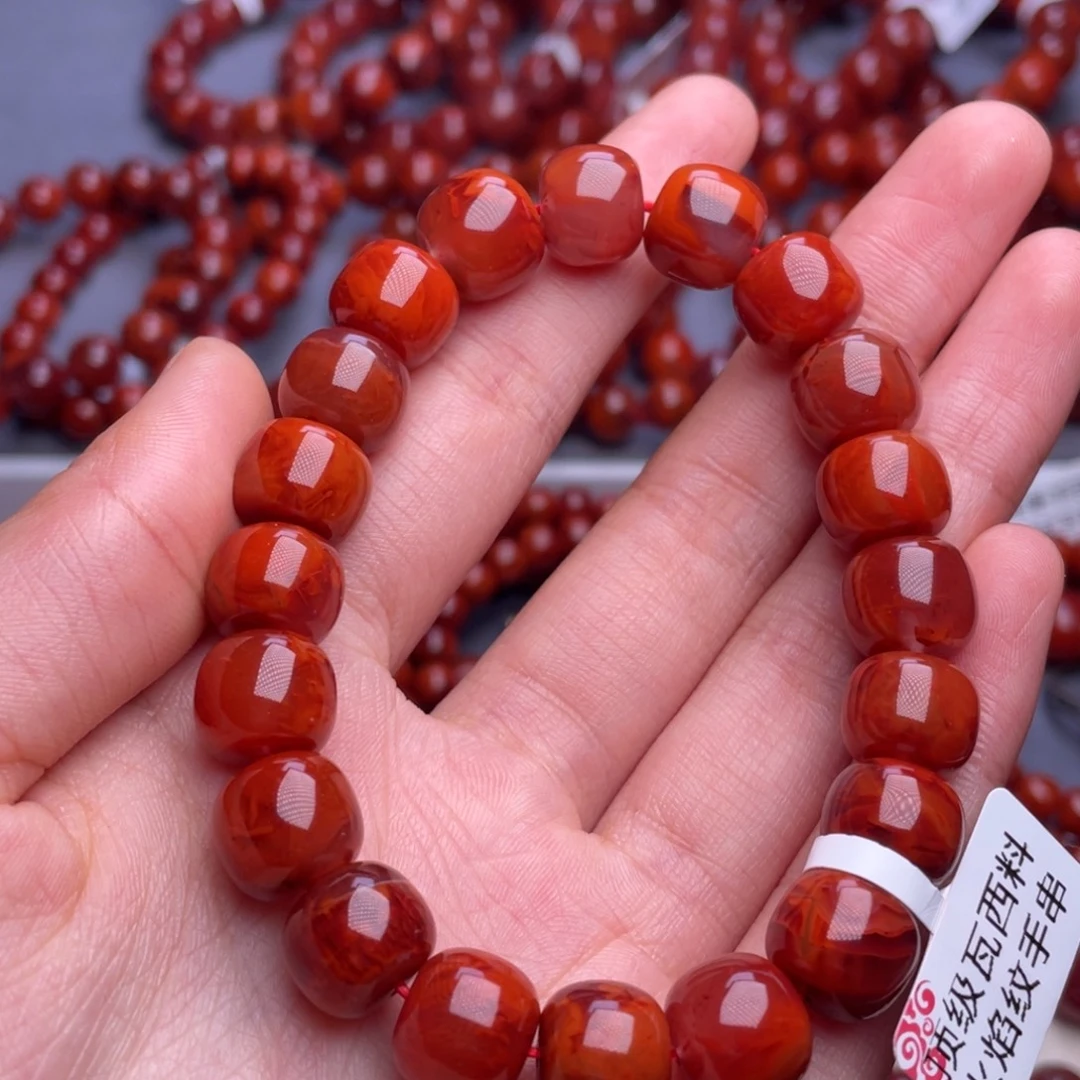 南红玛瑙未镶嵌其他11mm顶级瓦西玫红火焰纹老型手串