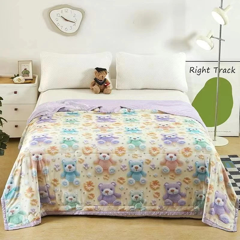 爆款冰丝夏凉被空调被单人学生宿舍夏被双人被可机洗印花薄豆豆被