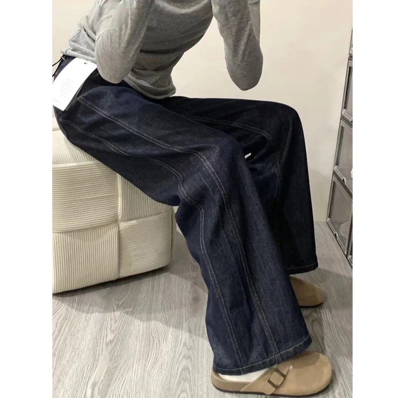 孕妇牛仔阔腿宽松裤女秋冬外穿2025新款休闲大码长裤显瘦丹宁蓝色