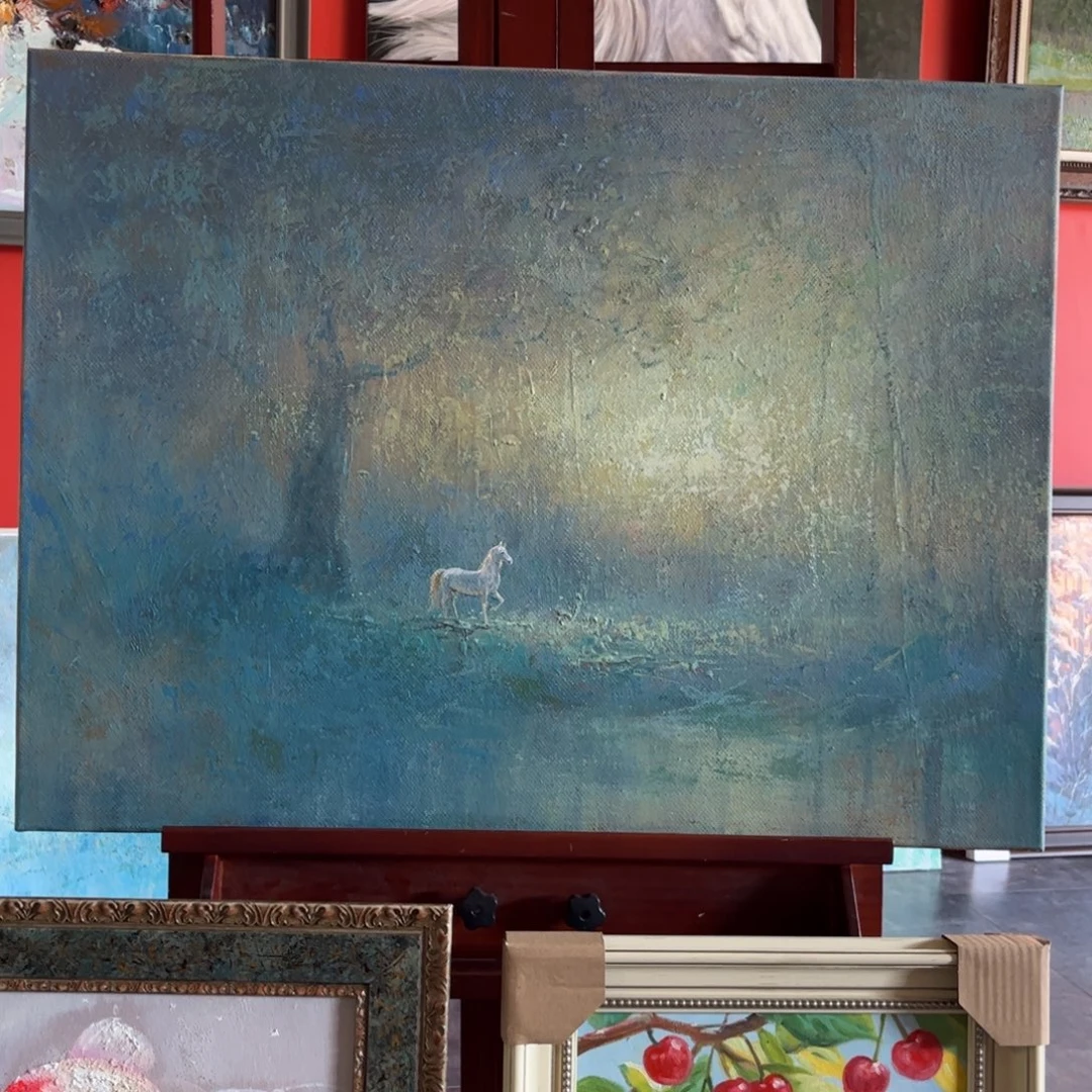 烛***海油画森林的马儿纯手绘油画