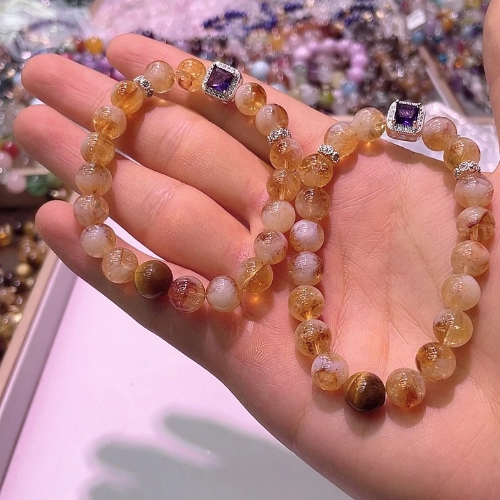 水晶手链未镶嵌黄塔晶紫水方糖