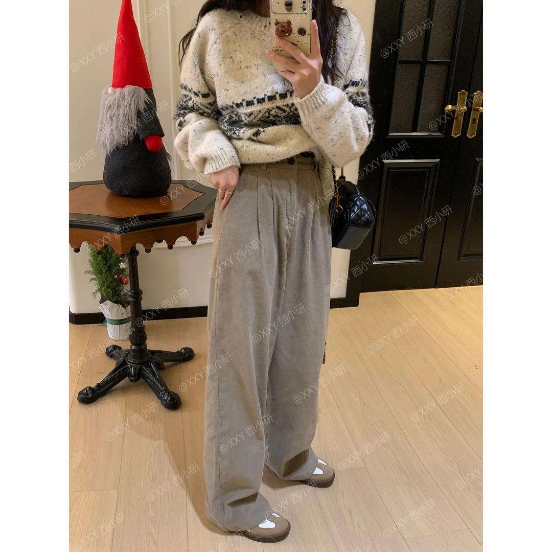 2373 年中大清！【灯芯绒休闲裤】复古高腰阔腿裤 带腰带  美拉德风