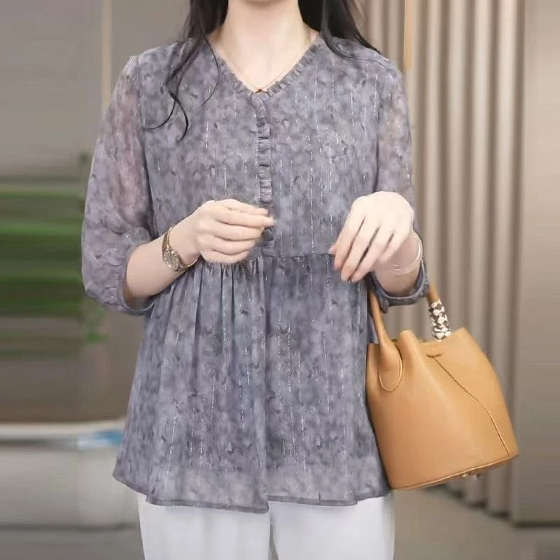 大码高品质碎花妈妈衫遮肉遮胯显瘦