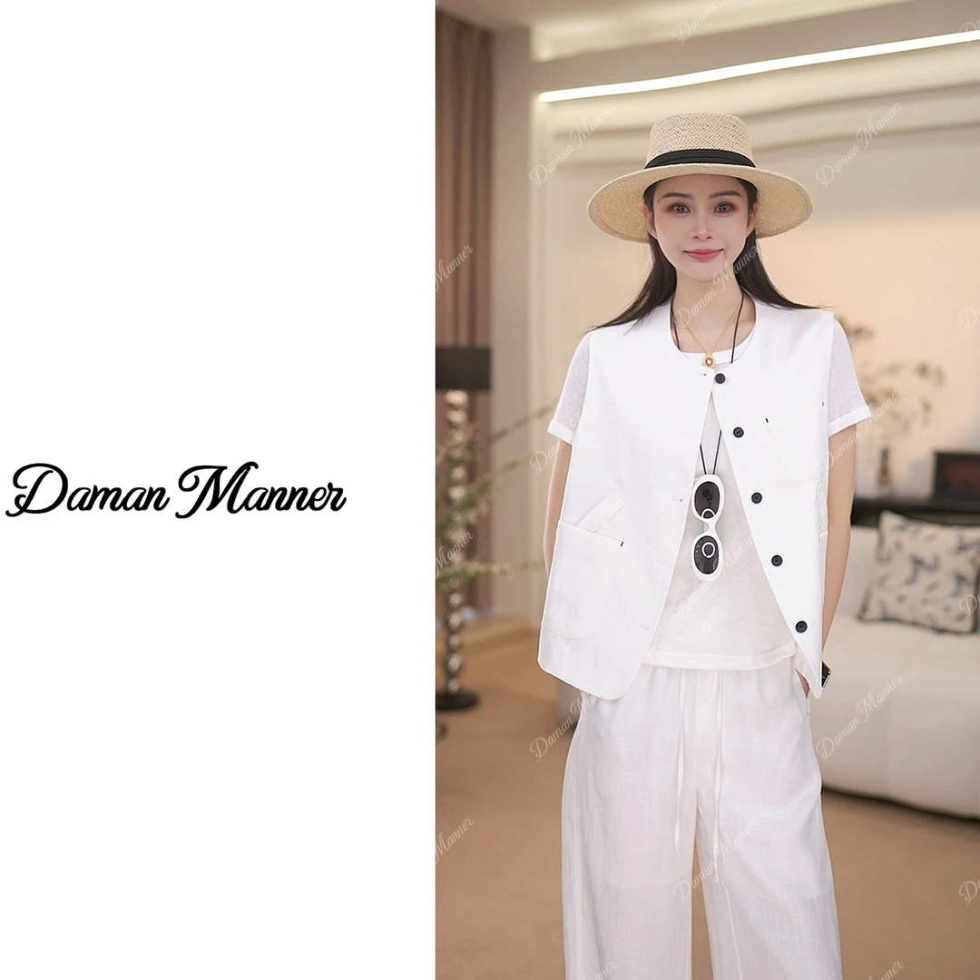 DAMAN | 亚麻慵懒老钱风高级感休闲百搭春夏无领宽松马甲DM25169