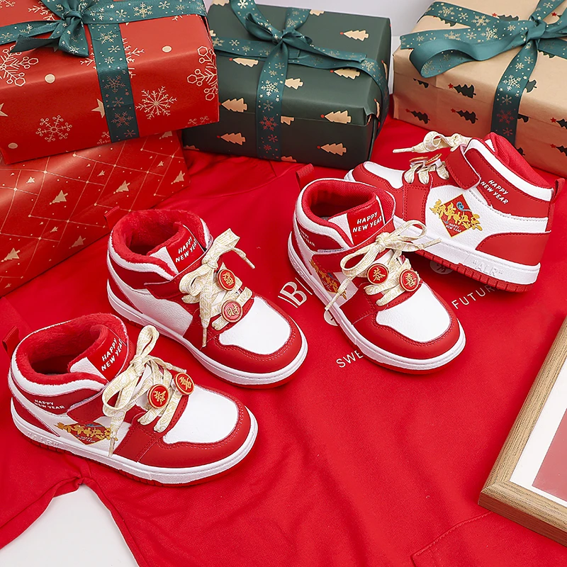 【24-40码】女童棉鞋本命年儿童二棉加绒保暖男孩运动鞋红色亲子鞋