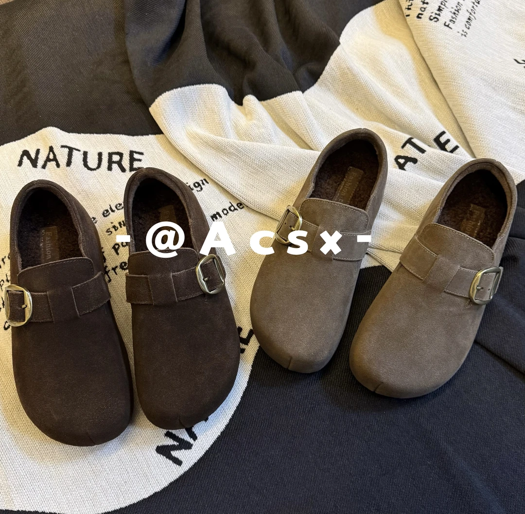 【阿茶】极简主义~头层牛皮/跟高5CM /冬季新款保暖厚底勃肯鞋女