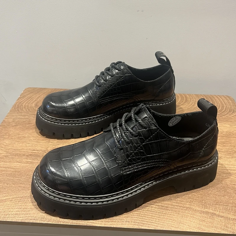 大头皮鞋男商务正装百搭潮流圆头休闲厚底鞋复古英伦风增高皮鞋