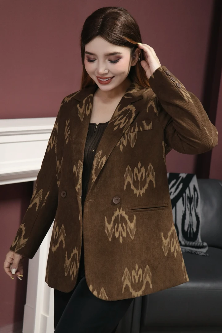 BH-BLACK新疆民族风满印艾德莱斯Atlas西服西装男女同款外套