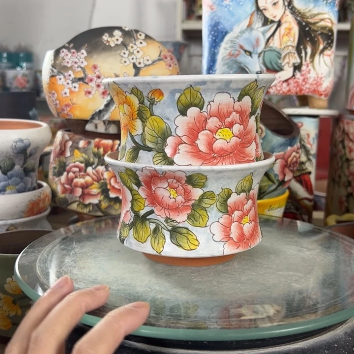 满38包邮景德镇手绘花盆