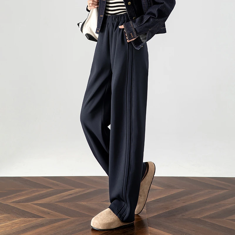 弯刀阔腿裤休闲裤女秋季2025新款藏蓝色裤子显瘦长裤云朵裤奶芙裤