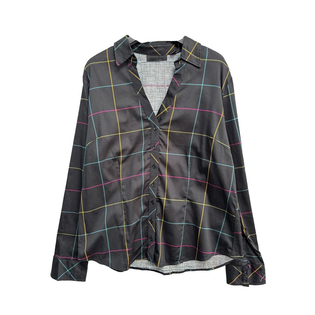 6592#黑色格子衬衫