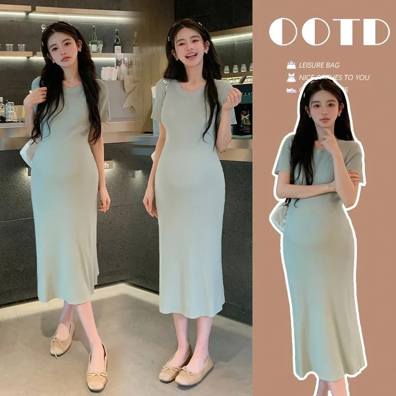 孕妇装夏装新品小个子韩版显瘦针织孕妇连衣裙辣妈