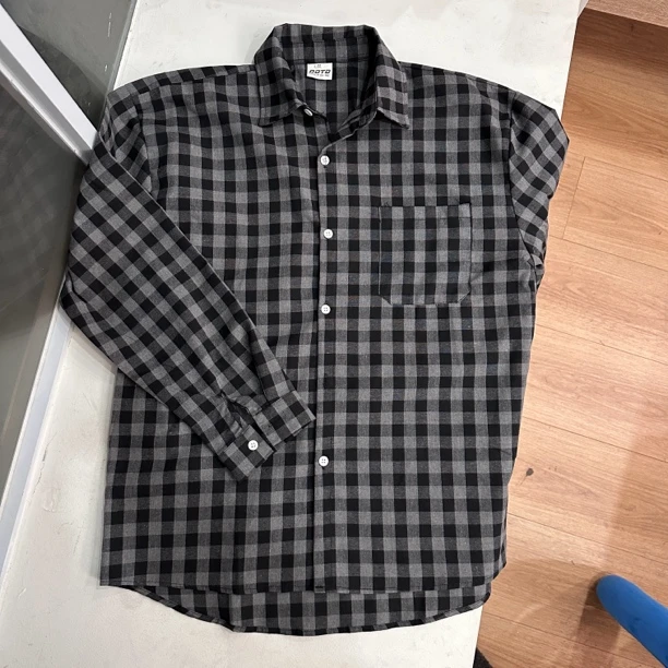 【慌慌】春季新款休闲黑色格子衬衫男女同款上衣C3010