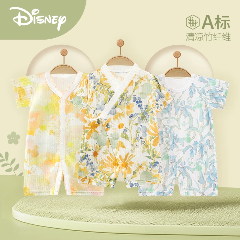 Disney/迪士尼婴儿连体衣竹纤维夏装新生儿衣服夏季短袖哈衣爬服