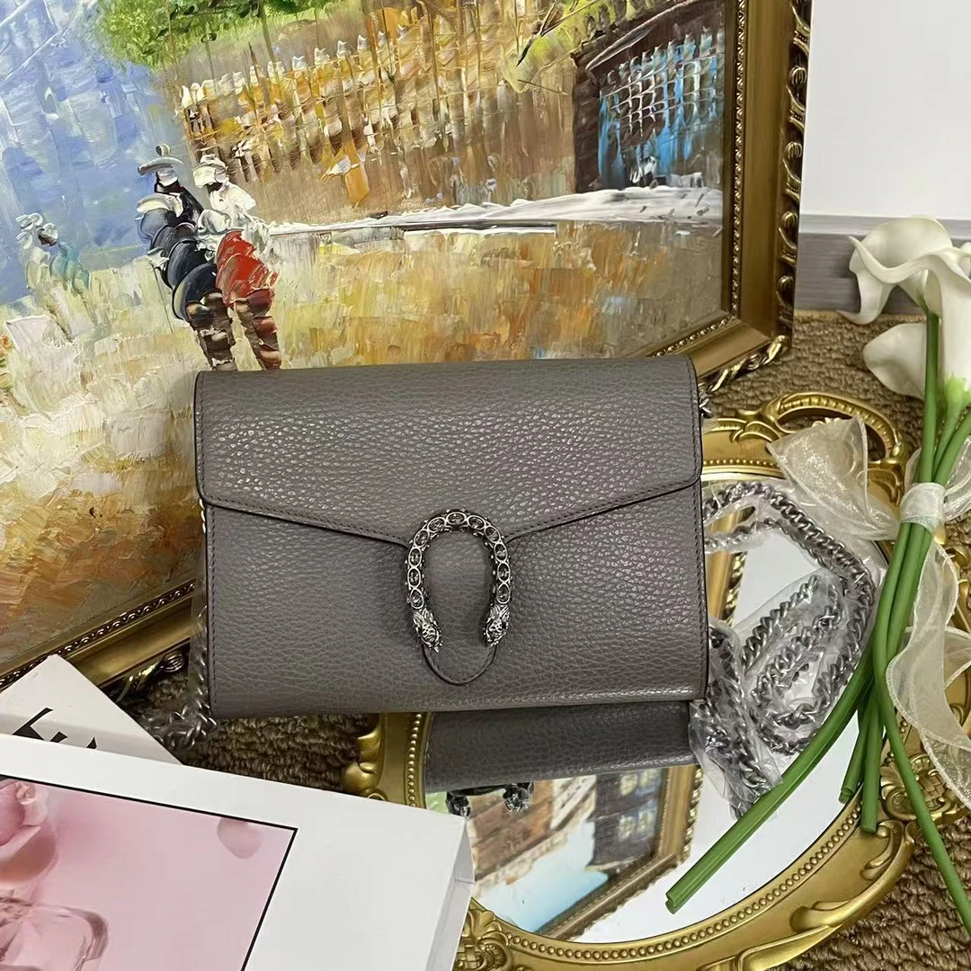 95新 GUCCI/古驰 古驰灰色酒神链条斜挎包/95新/16490135