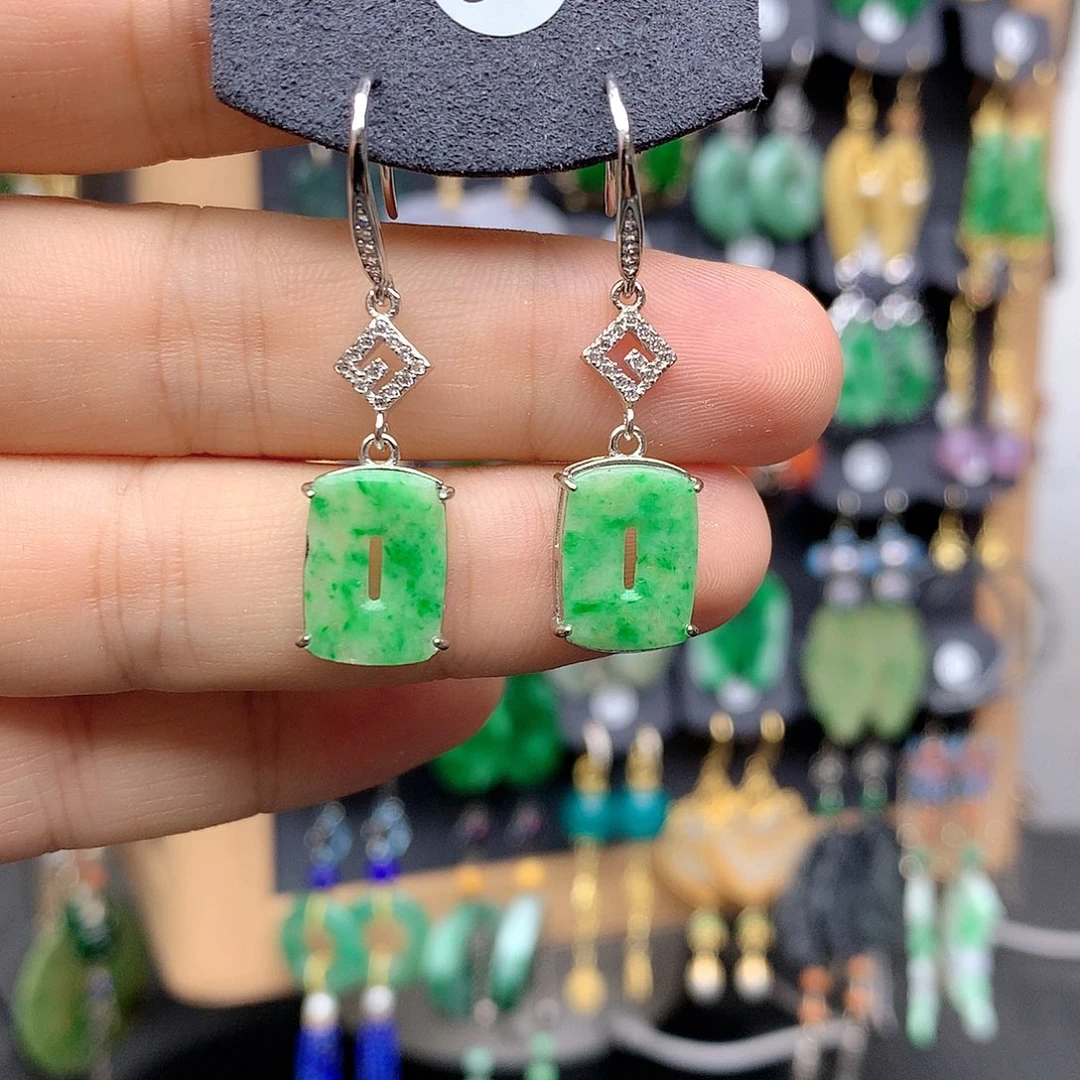 艺***美翡翠银S925镶嵌耳饰翡翠