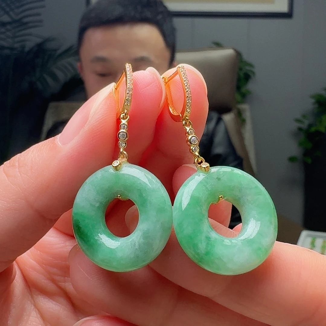 翡翠银S925镶嵌耳饰天然