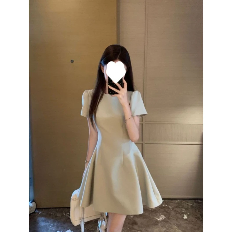 夏季女装法式气质收腰显瘦感蓬蓬A字裙短袖连衣裙女短裙