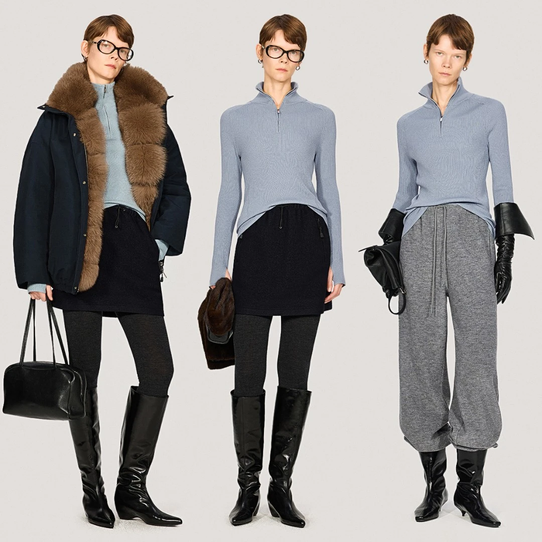 KEIGAN/开间德国可水洗羊毛拇指袖修身弹力显瘦拉链领针织打底衫