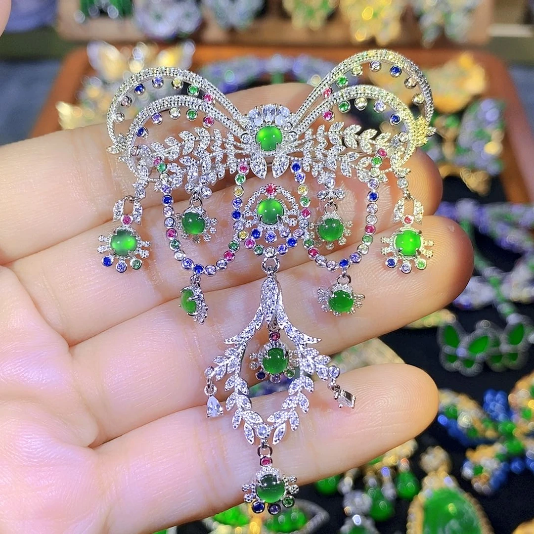 吊坠(不含链)银S925镶嵌翡翠