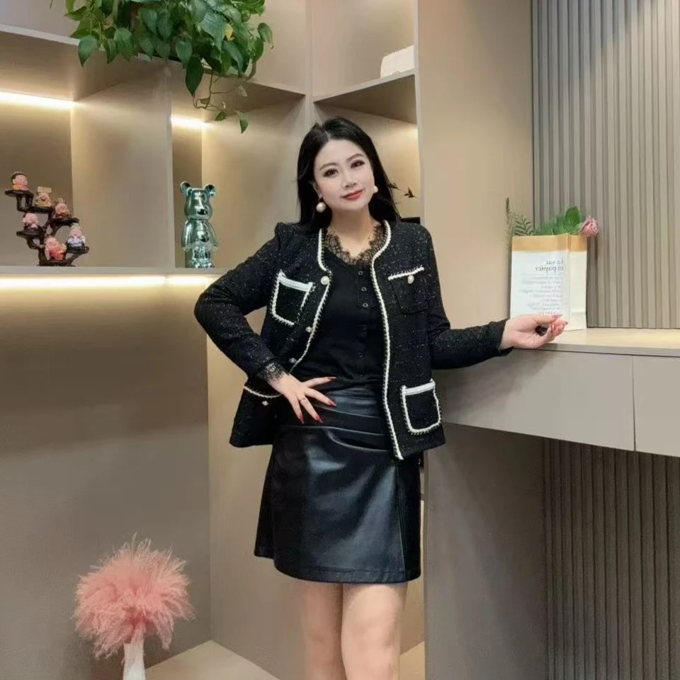 秋季外套-品 5995时尚潮流小香风不对称设计显瘦胖MM大码女装新款