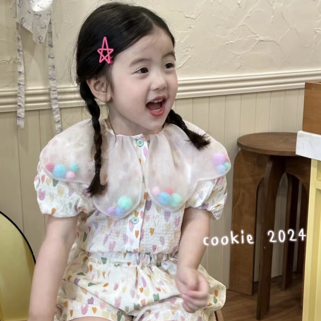 2024小饼干女孩春秋新款韩版印花裤子套装