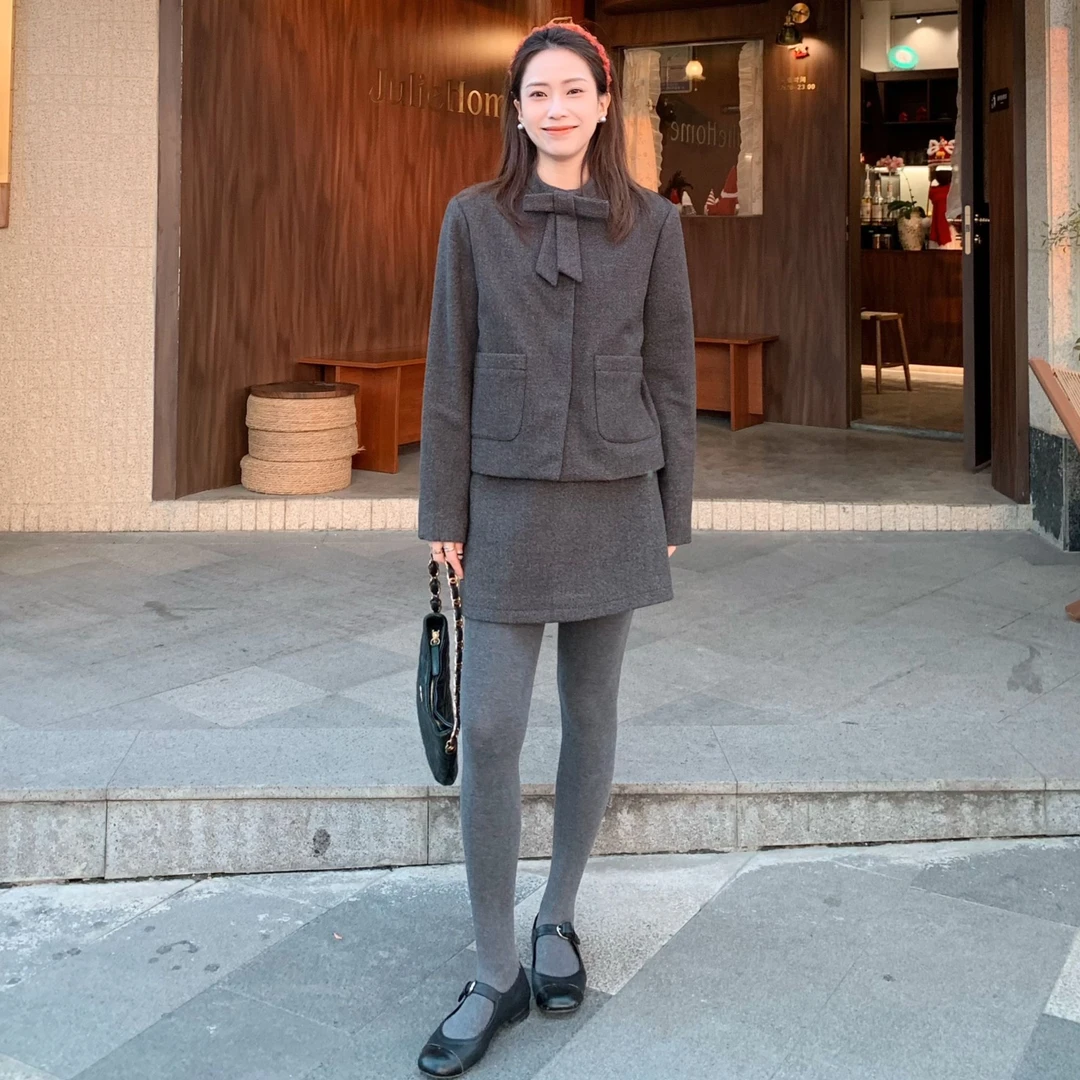 SUNCC自制 知琳小姐 加厚气质法式小香蝴蝶结显瘦可拆卸高级套装