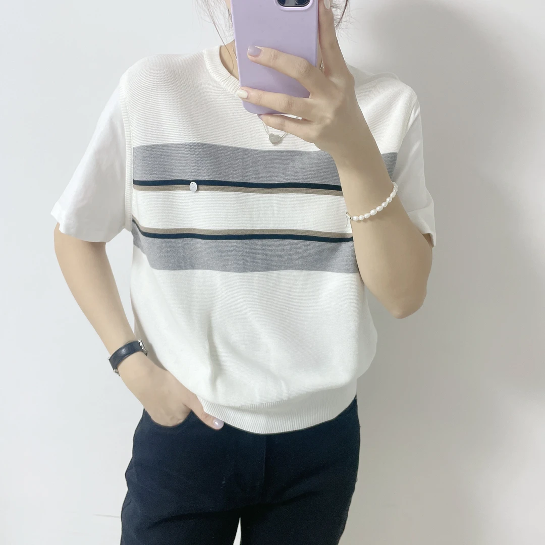 假两件针织T恤拼接短袖