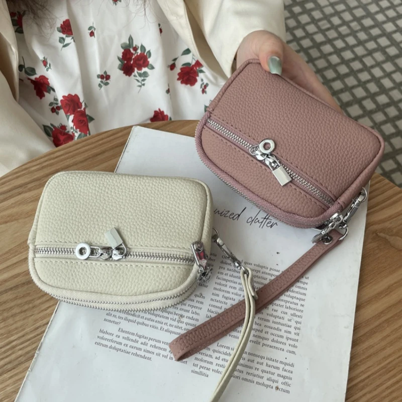 真皮迷你小钱包女2025新款多功能牛皮双拉链零钱包便携钥匙收纳包