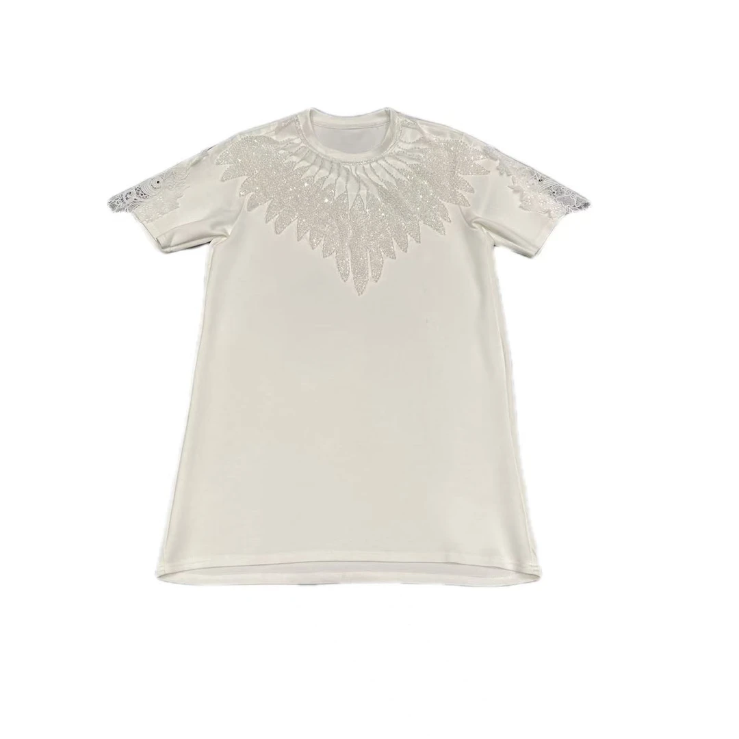 【优搭严选】时尚百搭设计款重工亮片钉珠中长款T恤C128