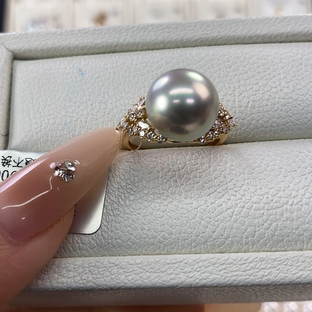 海水珍珠戒指18K金镶嵌11-12