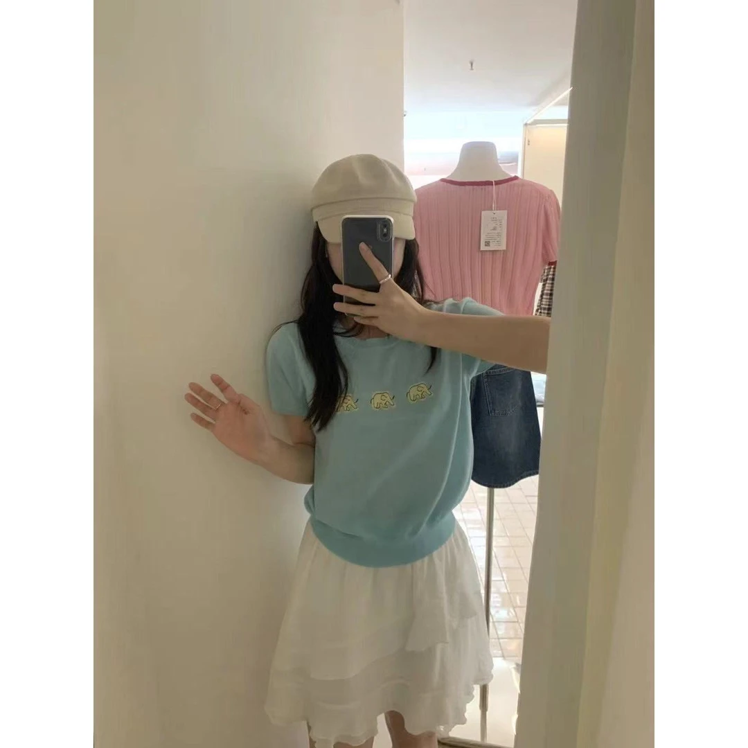 1030#简约韩系甜美气质小象短袖上衣（福利）