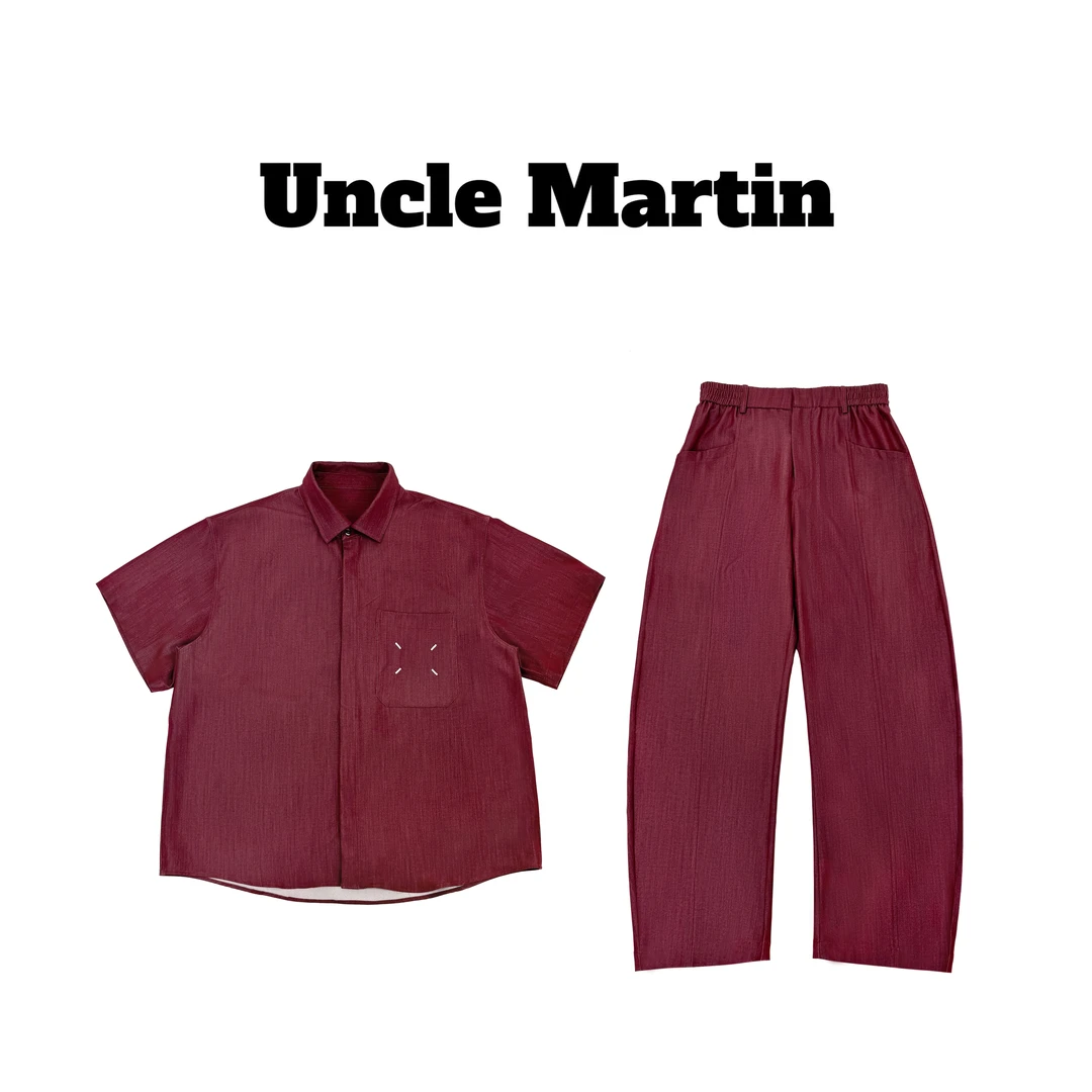 马丁叔叔  25S夏季长裤衬衫休闲运动套装百搭时尚宽松235-2