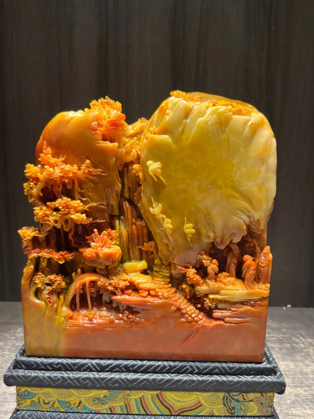 寿山石雕刻山水印章型设计，适合玄关客厅家居办公室书房收藏送礼