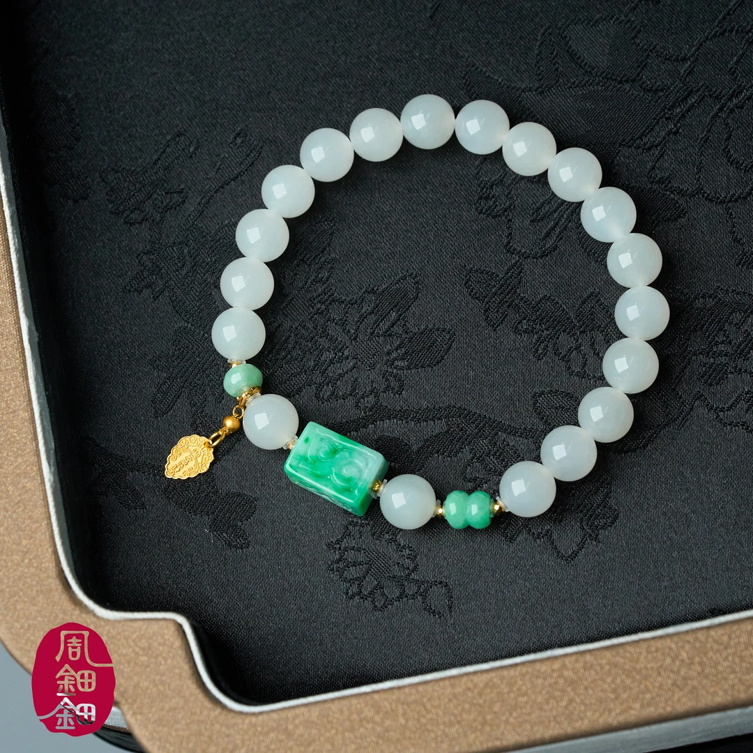 ®|花月7-8mm版|天然羊脂白玉翡翠18k设计款手串(多样性发其一)