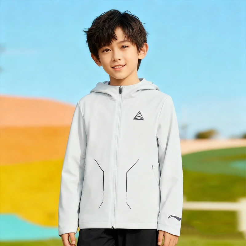 李宁综合体能系列男大童春季连帽防风透湿运动风衣YFDU051-B品