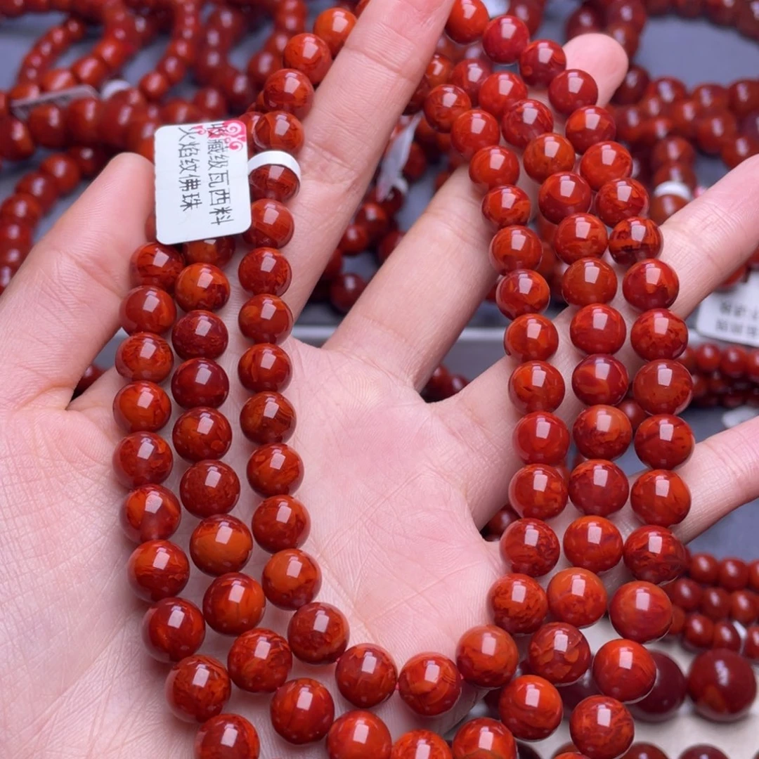 南红玛瑙未镶嵌其他8➕典藏级瓦西牛血红妖孽火焰纹佛珠