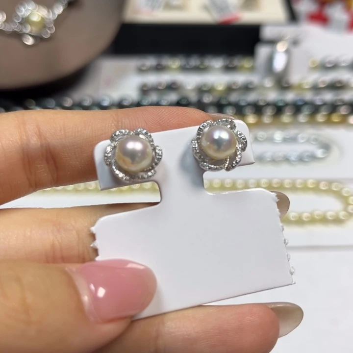 银S925镶嵌耳饰海水珍珠
