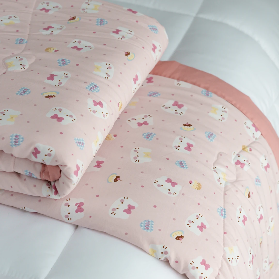 【京かわ会社】四季通用水洗棉被子150*200cm 粉粉猫