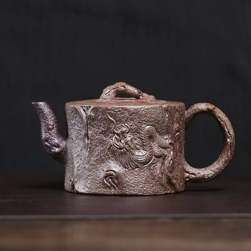 大吉羊柴烧 宜兴紫砂壶手工制茶壶 本山绿泥隐龙松桩170ml徐顺伟