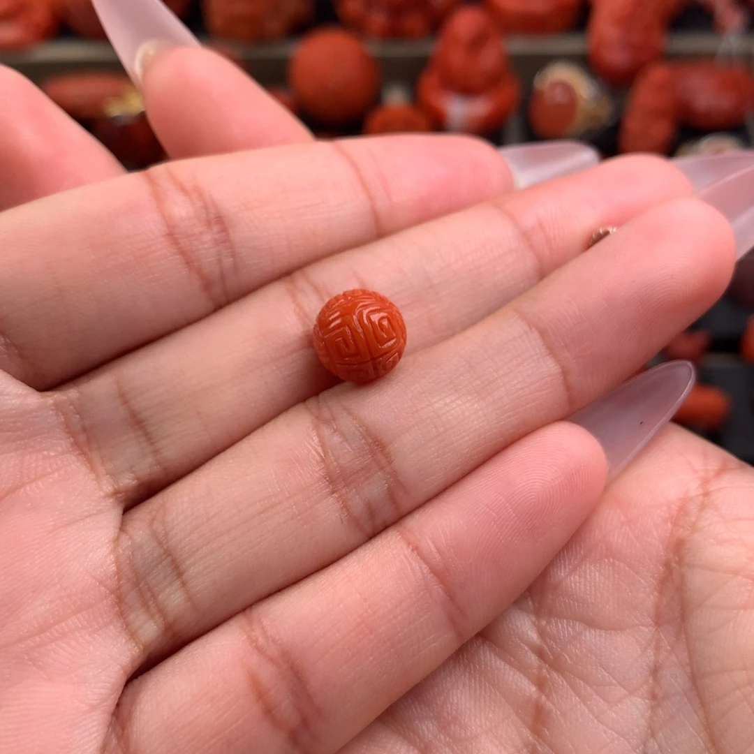 南红玛瑙精工雕刻回纹圆珠9+未镶嵌吃****瑞