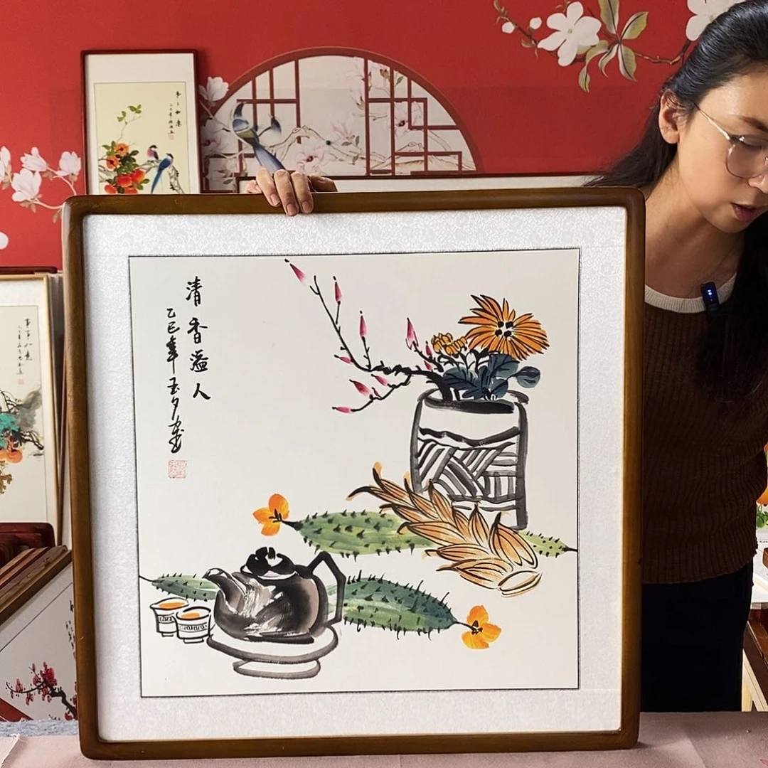 国画手绘国画外径尺寸62✖️62厘米
