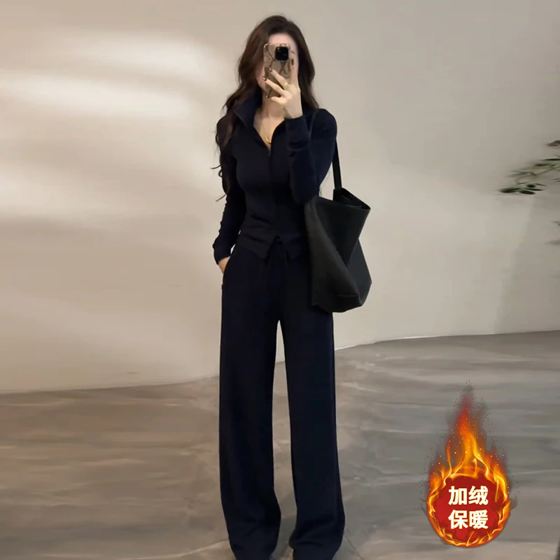 【大婷婷】冬季新款休闲慵懒时尚套装上衣抽绳长裤阔腿裤长袖DT1692