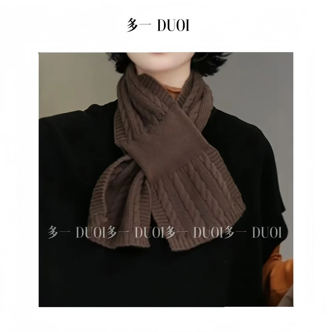 多一“交叉围巾”2025秋季针织麻花穿插围巾简约交叉纯色保暖围脖
